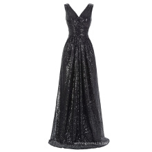 Kate Kasin Sleeveless V-Neck Long Black Shining Sequined Prom Dress KK000199-4